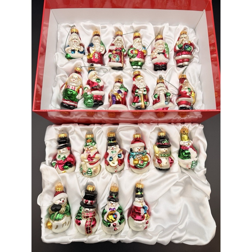 Lot of 22 Blown Glass Christmas Ornaments Santa‎ Snowman  Colorful 3-4"